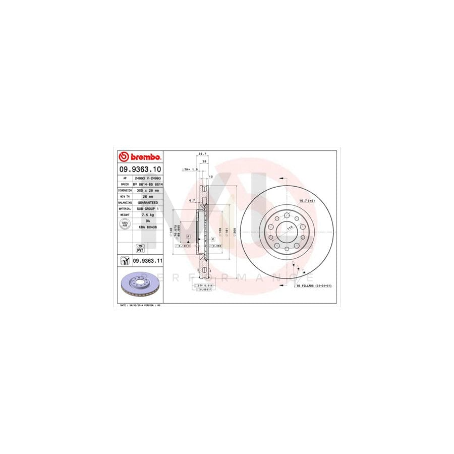 BREMBO 09.9363.10 Brake Disc Internally Vented | ML Performance Car Parts