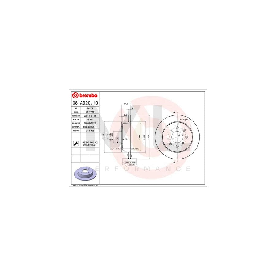 BREMBO 08.A920.10 Brake Disc Solid, with bolts/screws | ML Performance Car Parts