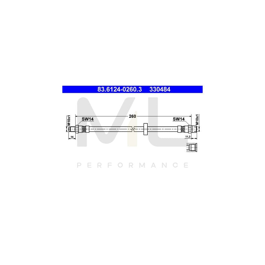 ATE 83.6124-0260.3 Brake Hose 260mm, M10x1 | ML Performance Car Parts