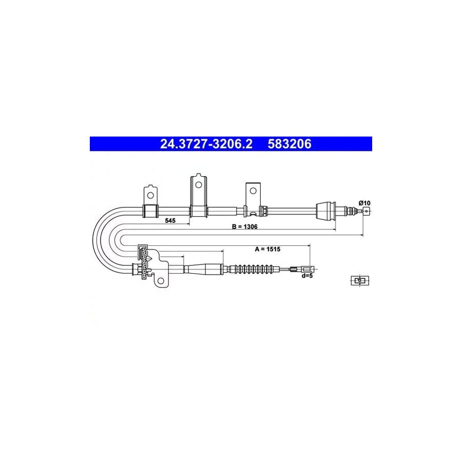 ATE 24.3727-3206.2 Hand Brake Cable For Kia Picanto I (Sa)