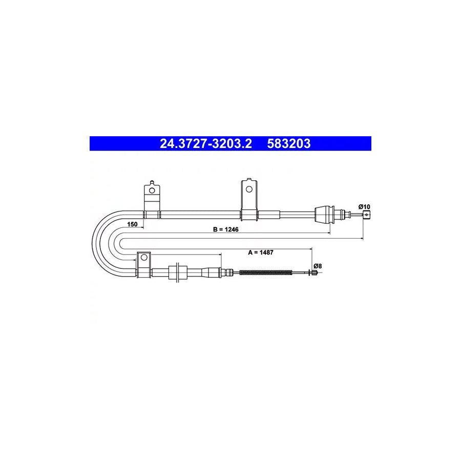 ATE 24.3727-3203.2 Hand Brake Cable For Kia Picanto I (Sa)