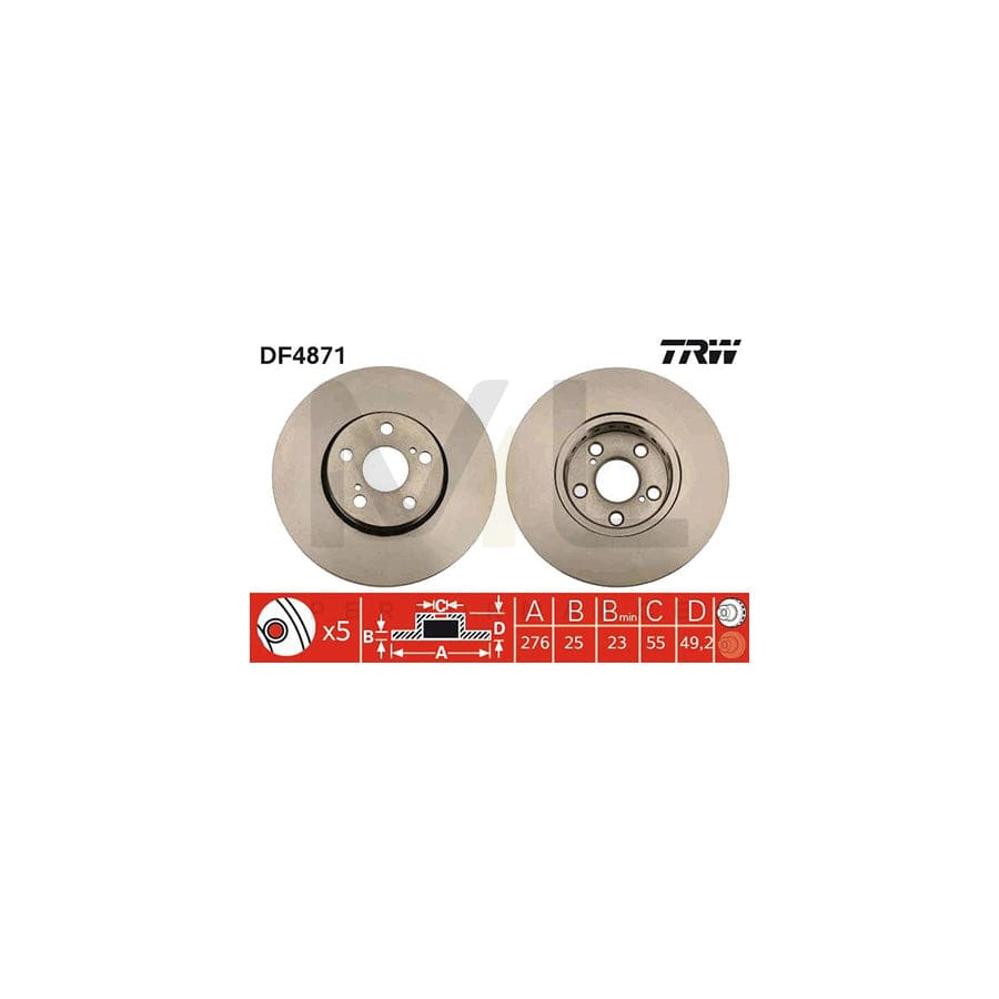 TRW DF4871 Brake Disc for TOYOTA AVENSIS Vented, Painted | ML Performance Car Parts