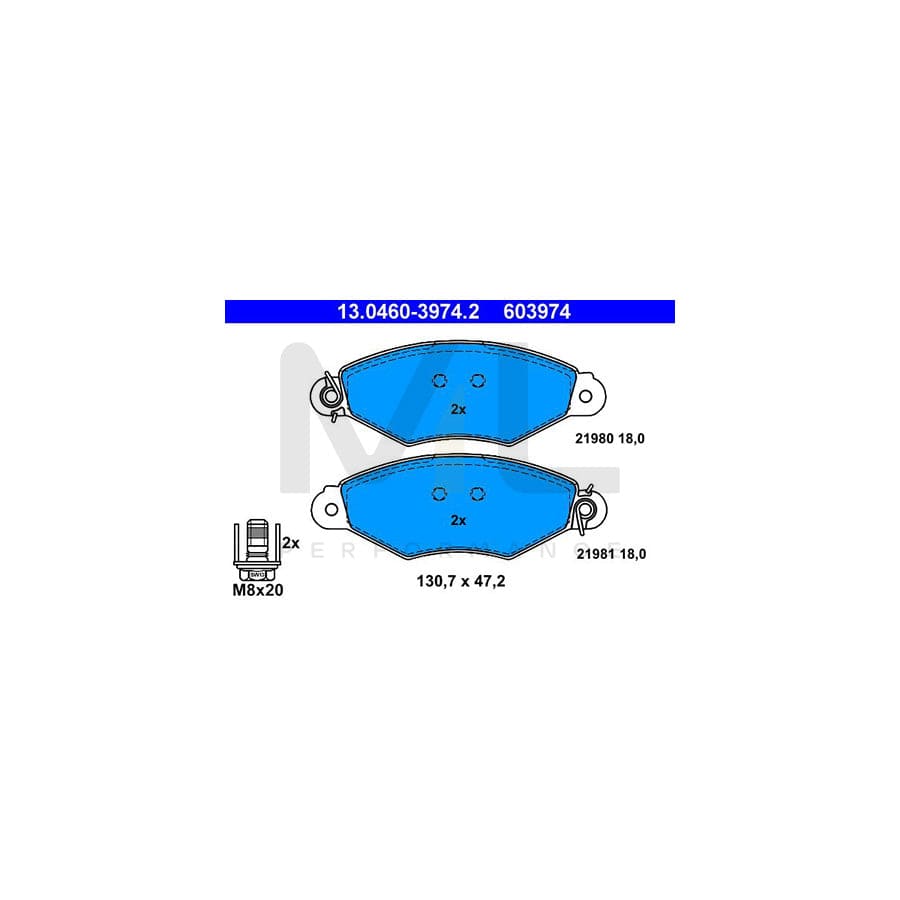 ATE 13.0460-3974.2 Brake pad set excl. wear warning contact, with brake caliper screws | ML Performance Car Parts