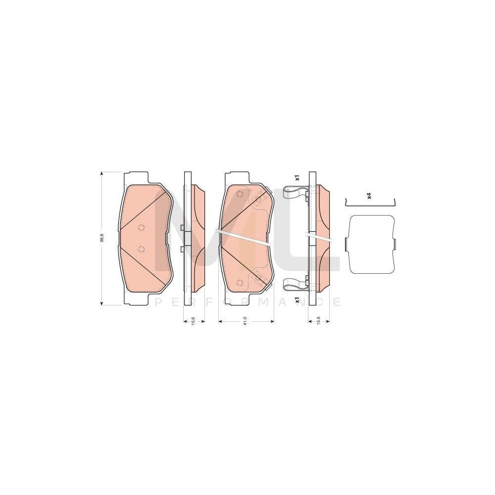 TRW Gdb3432 Brake Pad Set For Hyundai Getz (Tb) With Acoustic Wear Warning, With Accessories | ML Performance Car Parts