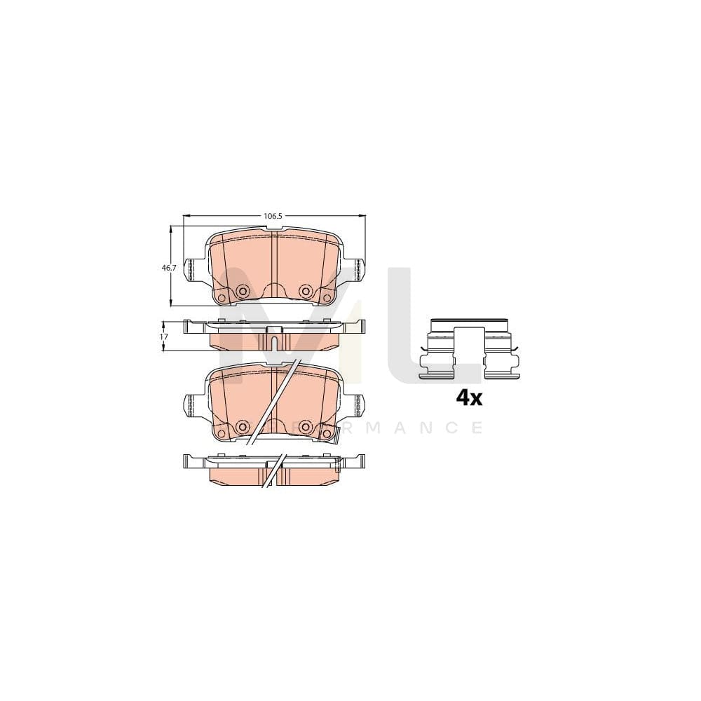 TRW Gdb2180 Brake Pad Set With Acoustic Wear Warning, With Accessories | ML Performance Car Parts