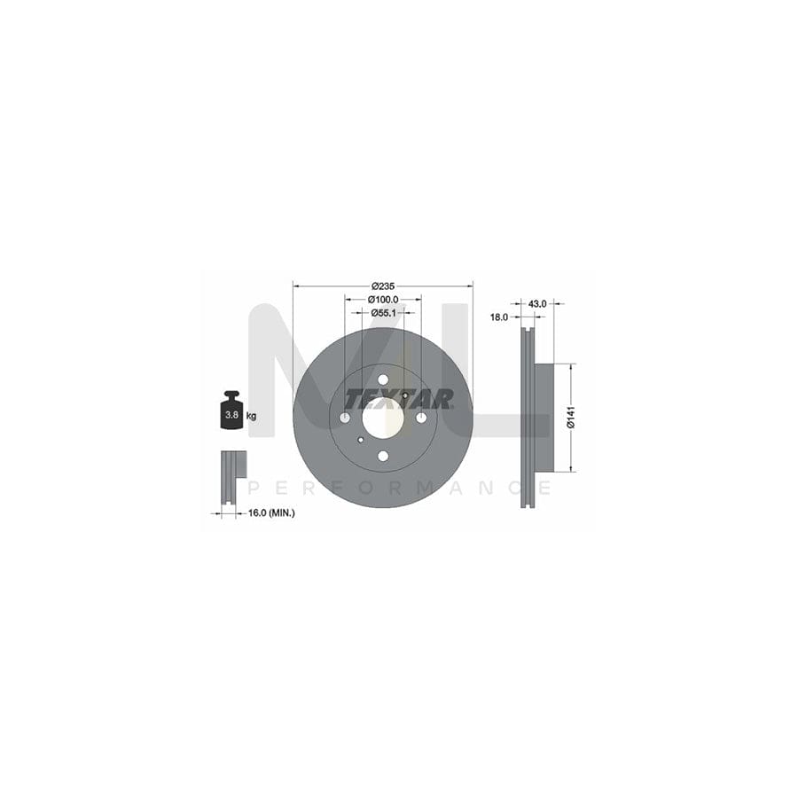 TEXTAR 92103600 Brake Disc for TOYOTA YARIS Internally Vented, without wheel hub, without wheel studs | ML Performance Car Parts