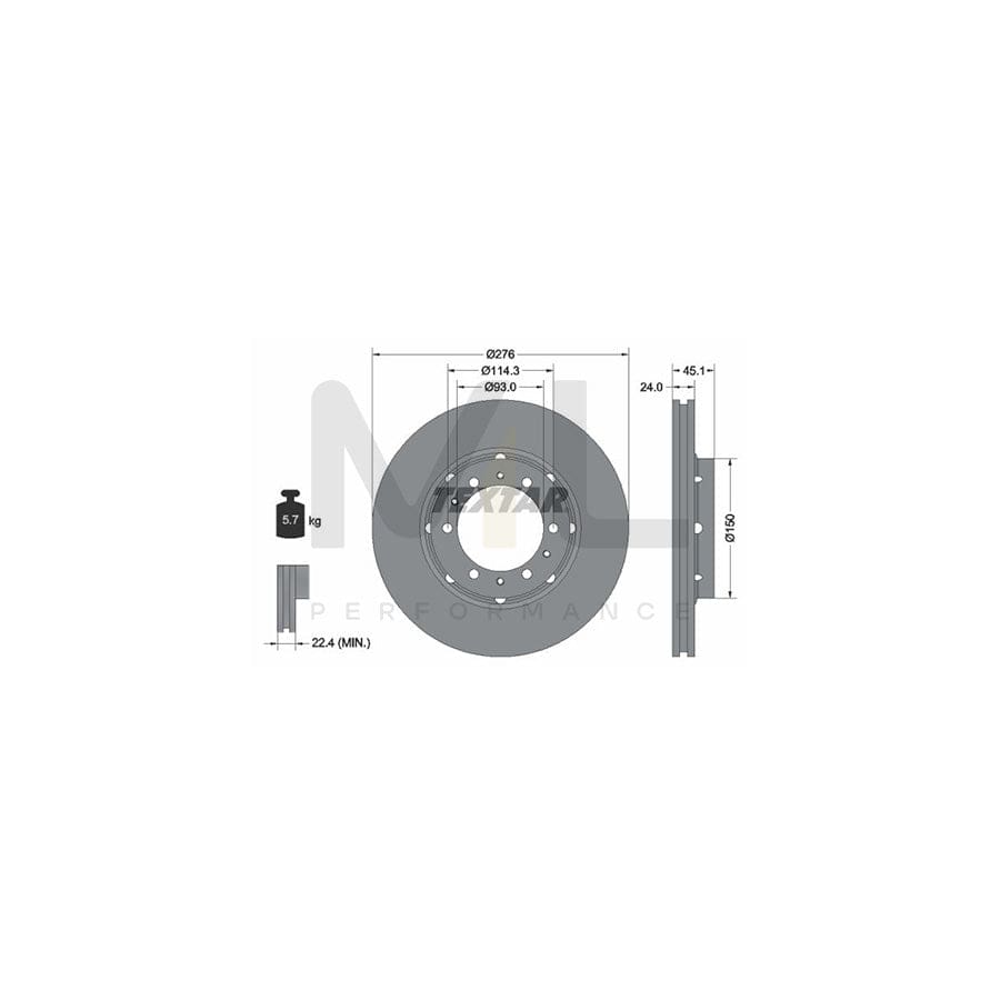 TEXTAR 92112900 Brake Disc Externally Vented, without wheel hub, without wheel studs | ML Performance Car Parts