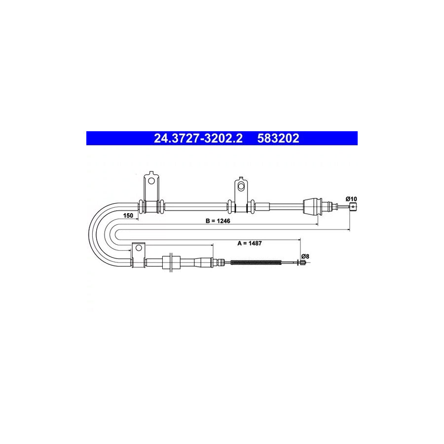 ATE 24.3727-3202.2 Hand Brake Cable For Kia Picanto I (Sa)