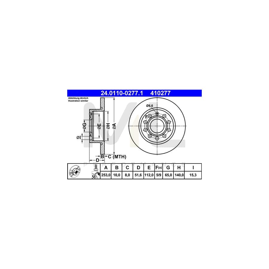 ATE 24.0110-0277.1 Brake Disc Solid, Coated, with bolts/screws | ML Performance Car Parts