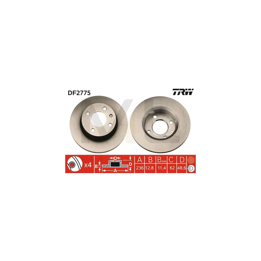 TRW DF2775 Brake Disc for SKODA FAVORIT Solid | ML Performance Car Parts