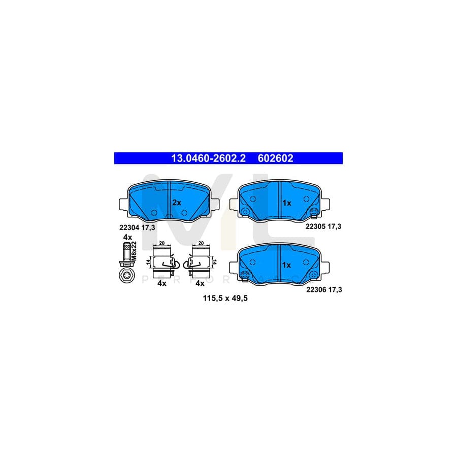 ATE 13.0460-2602.2 Brake pad set with acoustic wear warning, with brake caliper screws, with accessories | ML Performance Car Parts