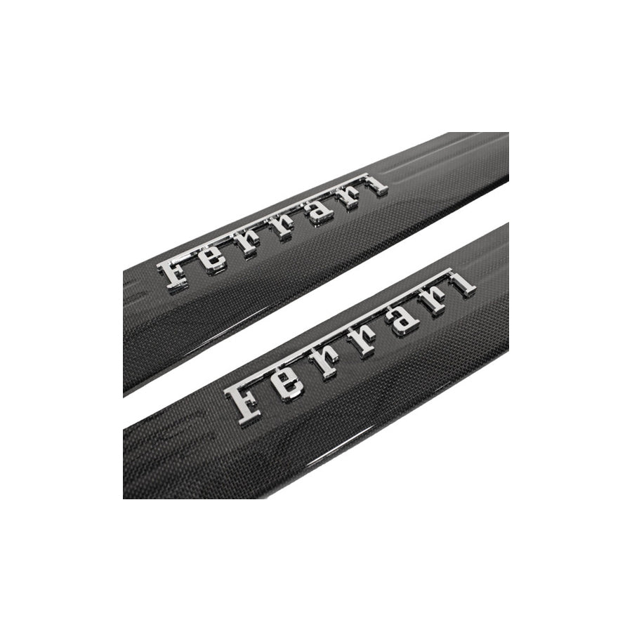 Carbon Fiber Door Sills with CHROME Raised Ferrari Script - Ferrari 458 Italia/Spider | ML Performance UK