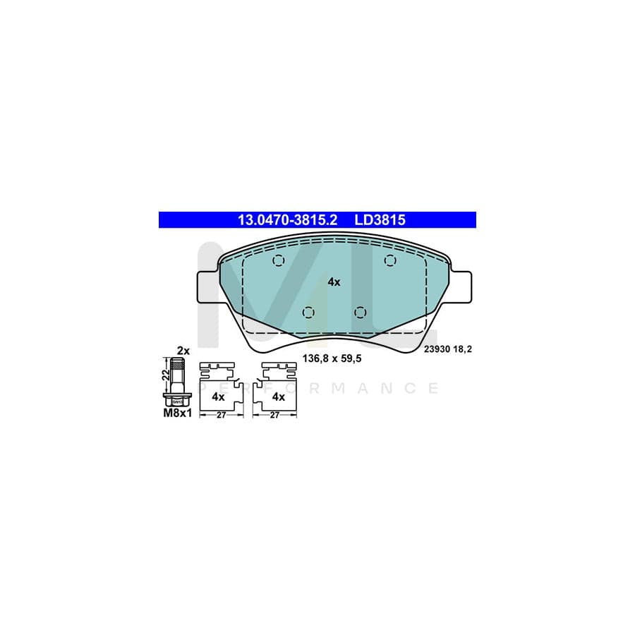 ATE Ceramic 13.0470-3815.2 Brake pad set excl. wear warning contact, with brake caliper screws, with accessories | ML Performance Car Parts