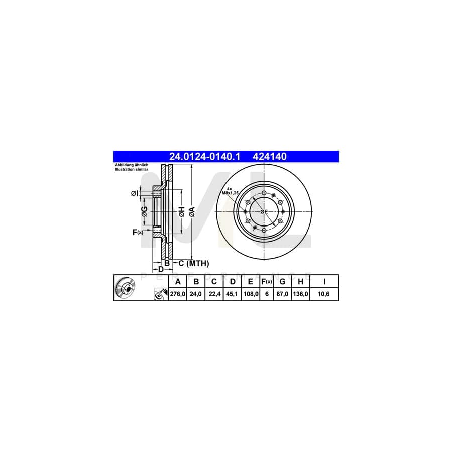 ATE 24.0124-0140.1 Brake Disc Vented, Coated | ML Performance Car Parts