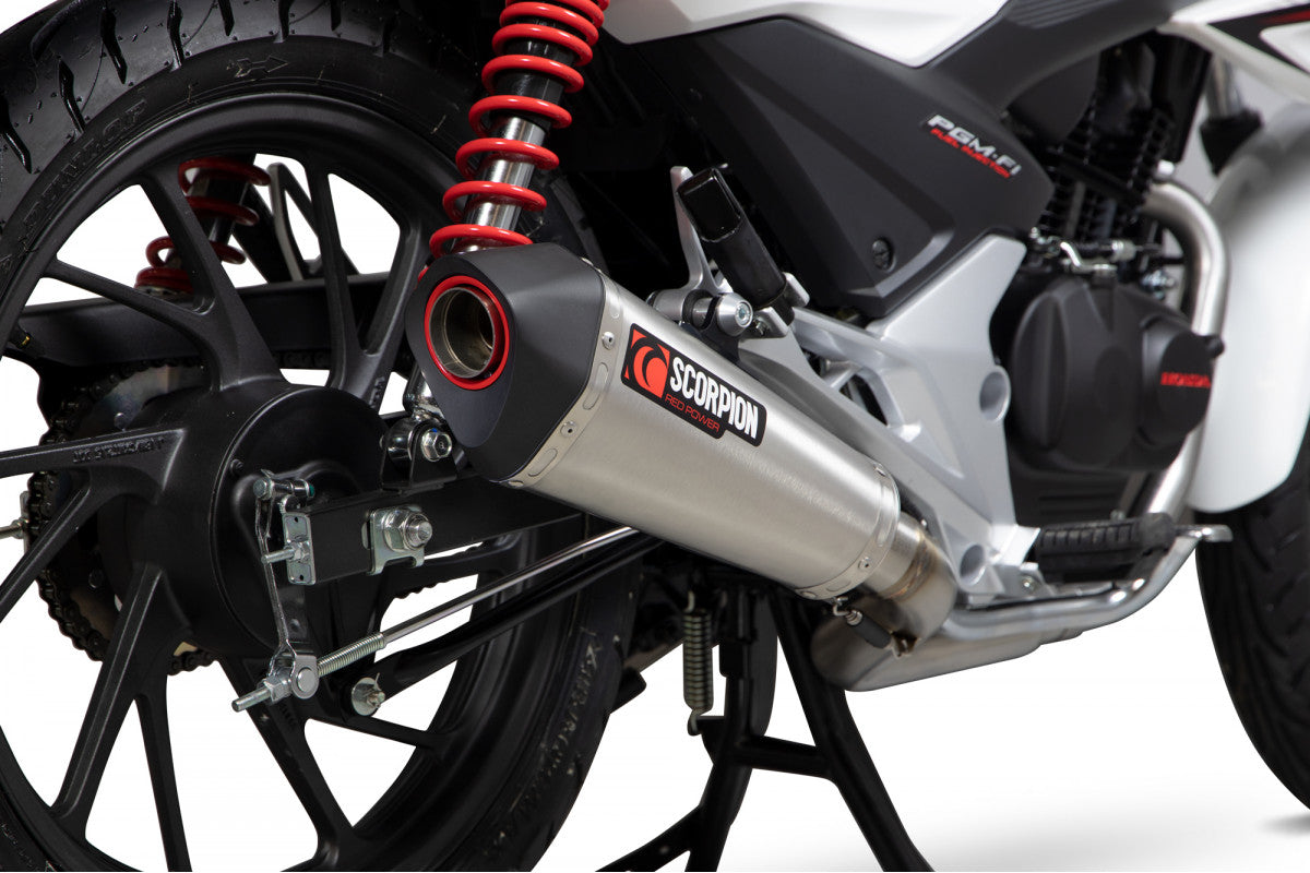 Scorpion RHA182SYSSEO Honda CB125 F Serket Taper Full System - Brushed Stainless Steel Sleeve | ML Performance UK UK