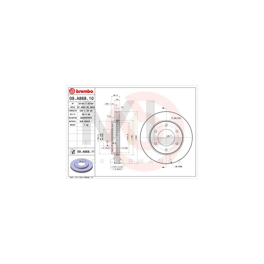 BREMBO 09.A868.10 Brake Disc Internally Vented | ML Performance Car Parts