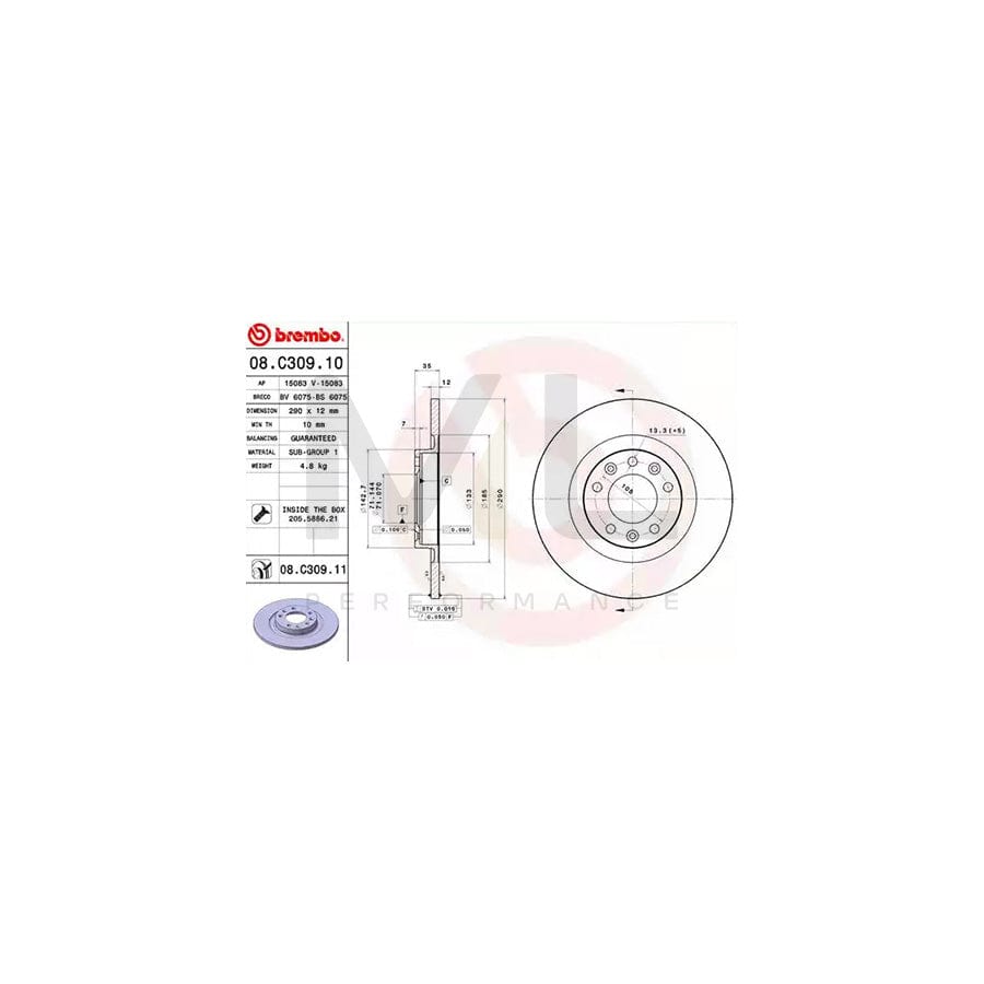 BREMBO 08.C309.10 Brake Disc Solid, with bolts/screws | ML Performance Car Parts