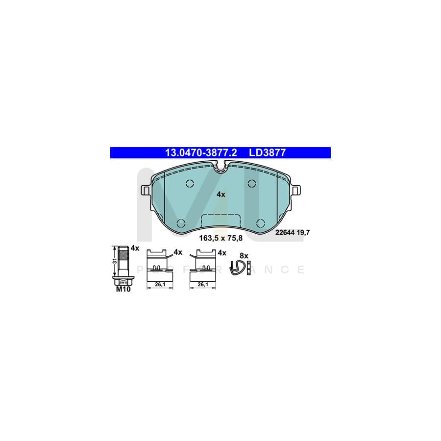 ATE 13.0470-3877.2 Brake pad set for VW AMAROK excl. wear warning contact, prepared for wear indicator, with brake caliper screws, with accessories | ML Performance Car Parts