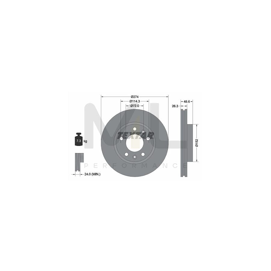 TEXTAR 92146900 Brake Disc for KIA SEDONA Internally Vented, without wheel hub, without wheel studs | ML Performance Car Parts