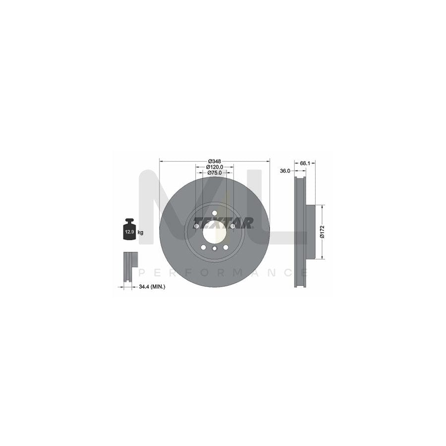 TEXTAR PRO 92253803 Brake Disc Internally Vented, Coated, without wheel hub, without wheel studs | ML Performance Car Parts