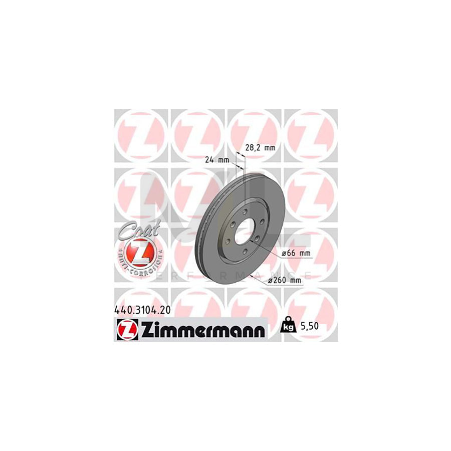 ZIMMERMANN COAT Z 440.3104.20 Brake Disc for PEUGEOT 406 Externally Vented, Coated | ML Performance Car Parts