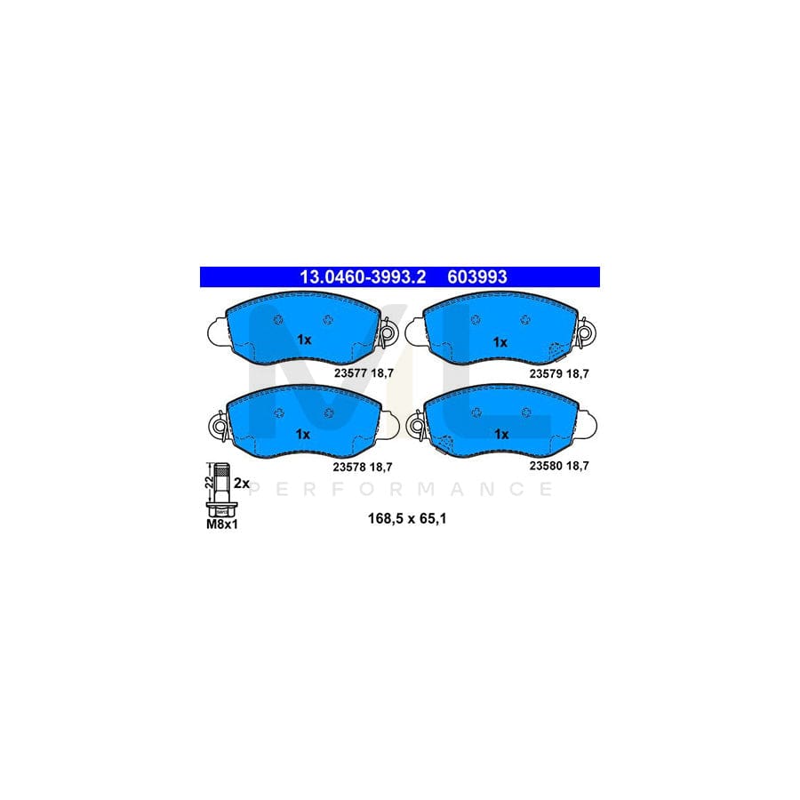 ATE 13.0460-3993.2 Brake pad set for FORD TRANSIT with acoustic wear warning, with brake caliper screws | ML Performance Car Parts