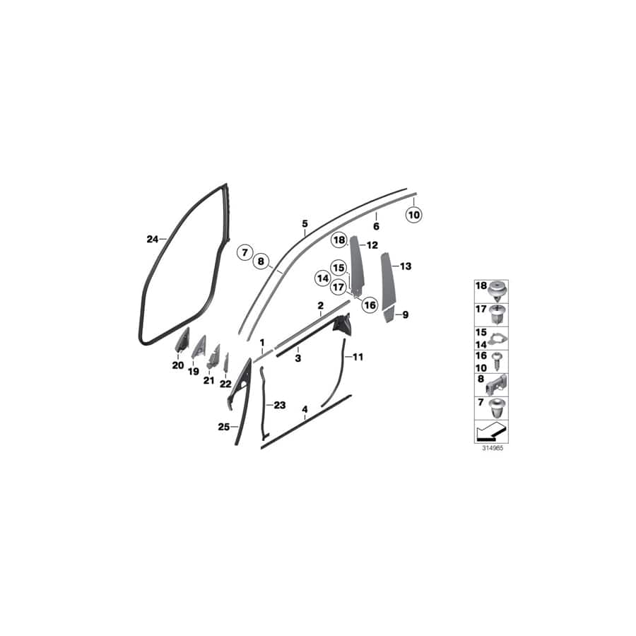 Genuine BMW 51337197869 F07 F07 Seal, Outer Left Mirror Triangle (Inc. 550iX 4.4, 528i & 550i) | ML Performance UK Car Parts