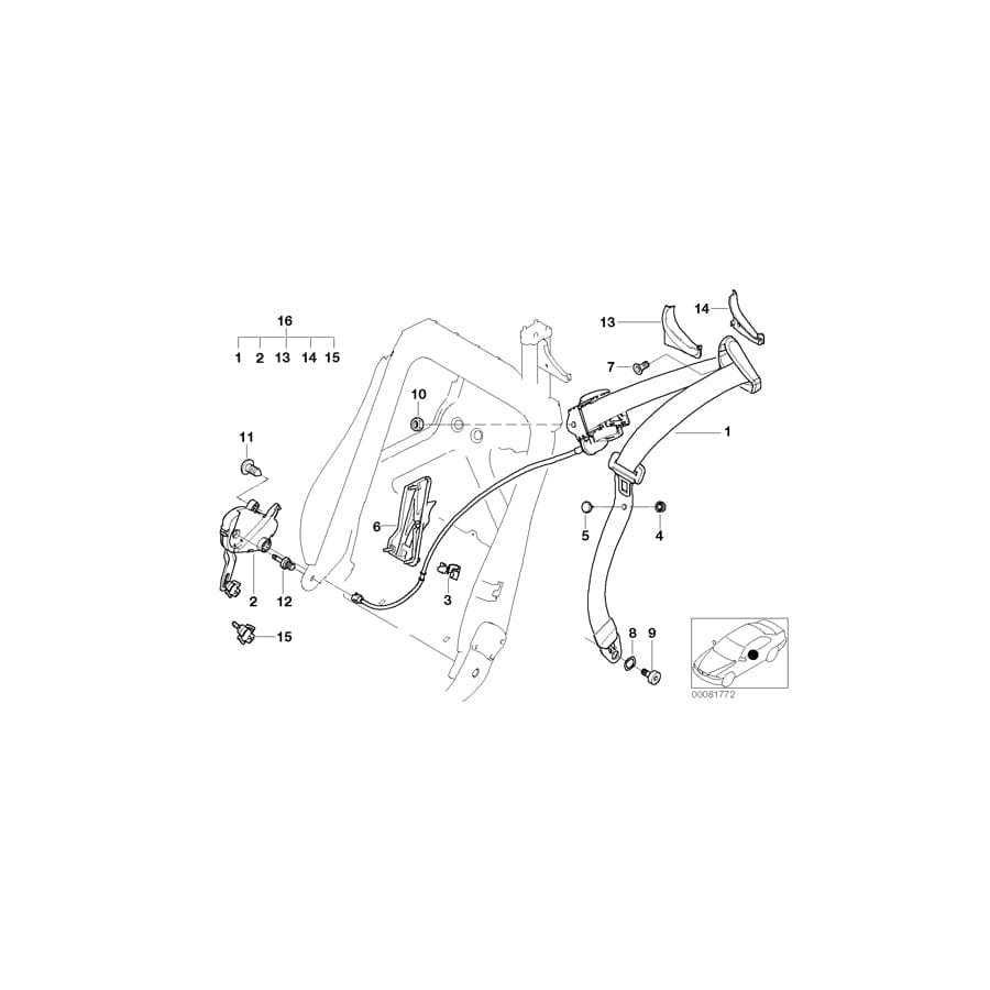 Genuine BMW 52207036016 E46 Upper Belt, Front Right (Inc. 330Ci, 325Ci & 323Ci) | ML Performance UK Car Parts