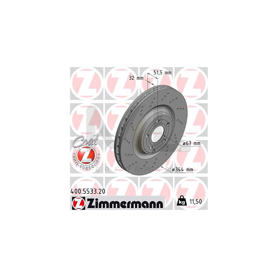 ZIMMERMANN 400.5533.20 Brake Disc suitable for MERCEDES-BENZ CLS Internally Vented, Perforated, Coated, High-carbon | ML Performance Car Parts