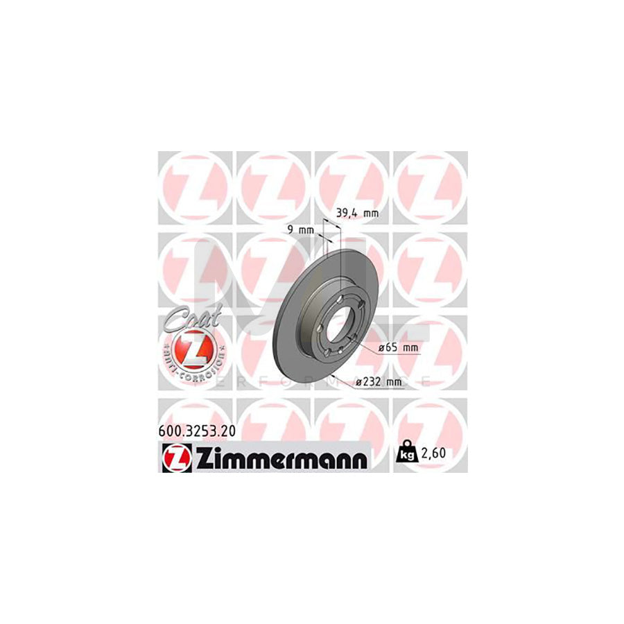 ZIMMERMANN COAT Z 600.3253.20 Brake Disc for VW Polo IV Saloon (9A4, 9A2, 9N2, 9A6) Solid, Coated | ML Performance Car Parts