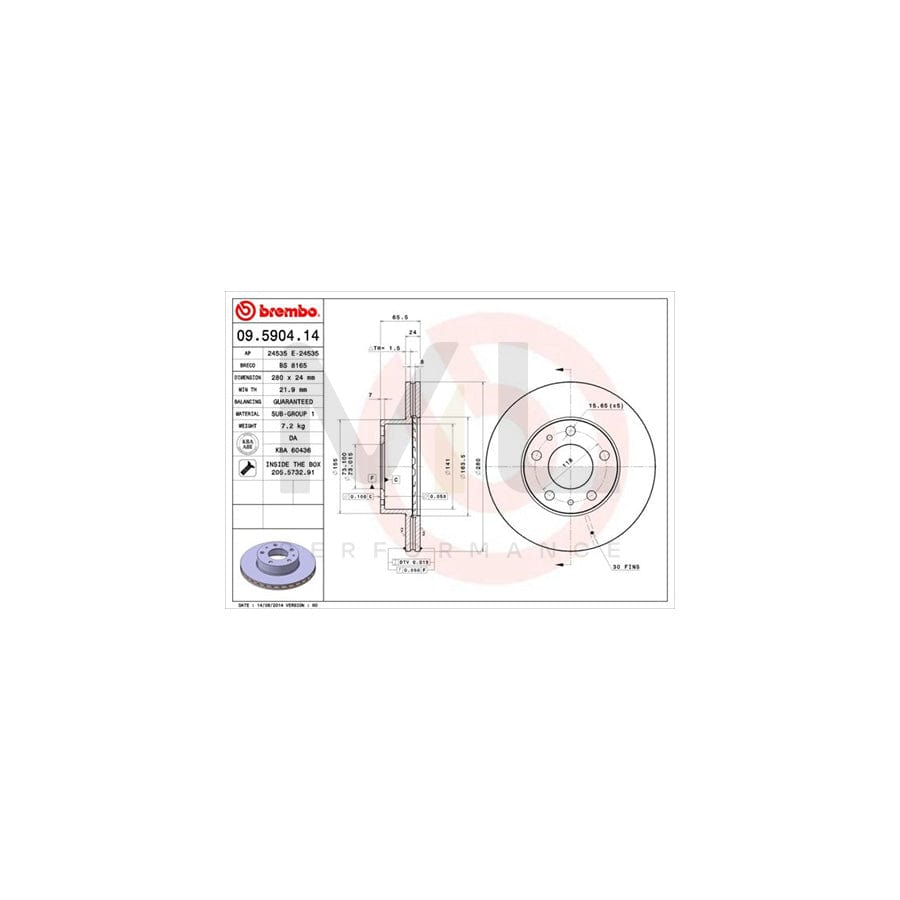 BREMBO 09.5904.14 Brake Disc Internally Vented, with bolts/screws | ML Performance Car Parts