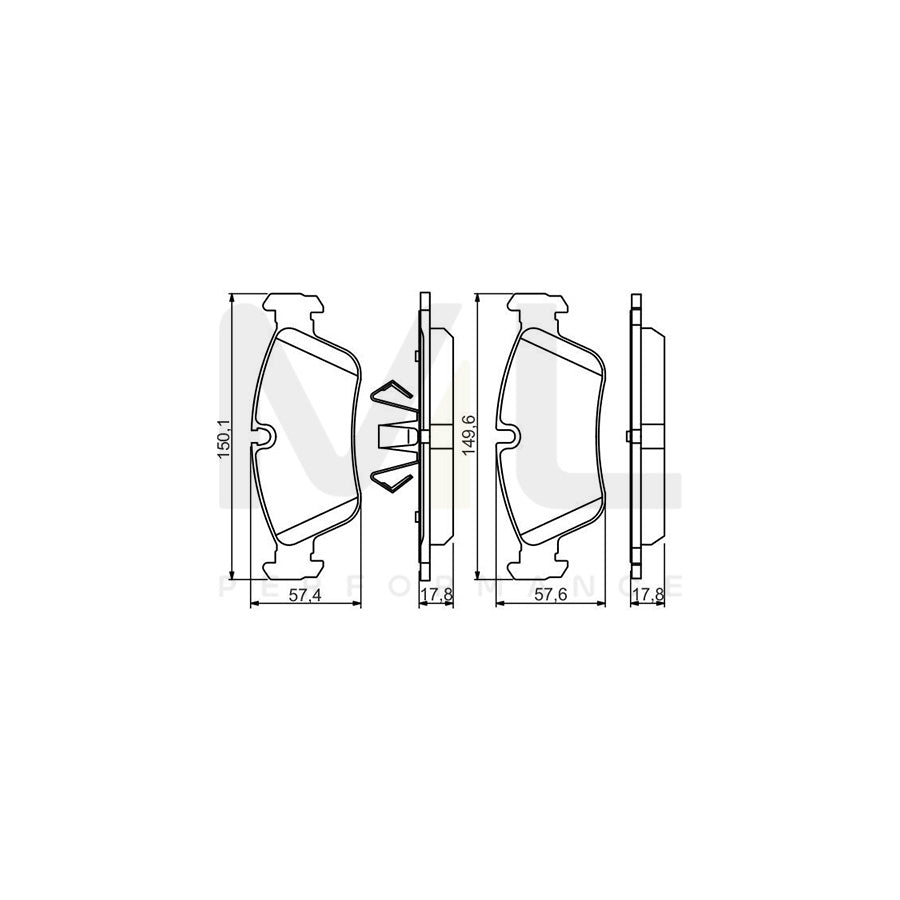 Bosch 0986495276 Brake Pad Set With Anti-Squeak Plate, With Piston Clip BP1582 | ML Performance Car Parts