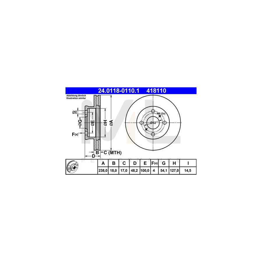 ATE 24.0118-0110.1 Brake Disc for TOYOTA COROLLA Vented | ML Performance Car Parts