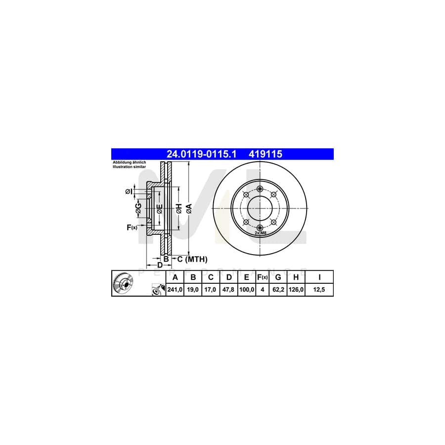 ATE 24.0119-0115.1 Brake Disc for HYUNDAI Getz (TB) Vented, Coated | ML Performance Car Parts