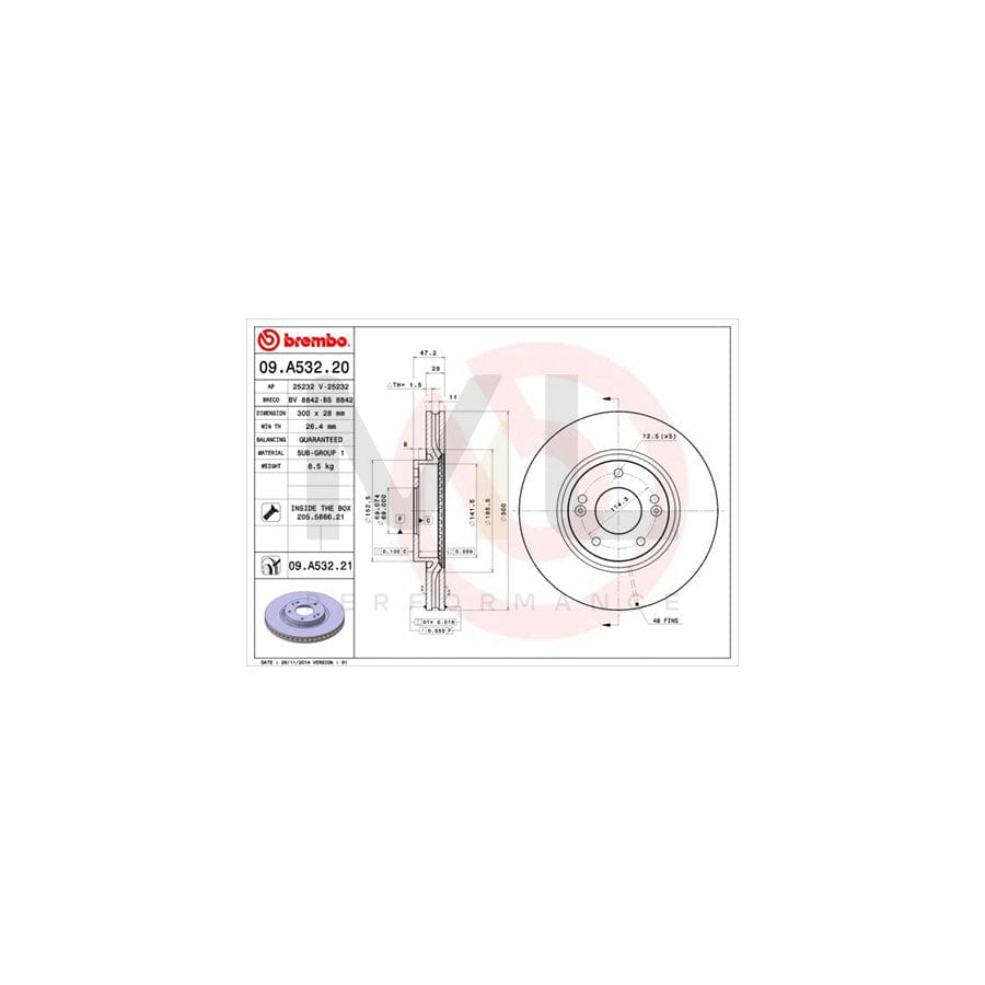 BREMBO 09.A532.20 Brake Disc Internally Vented, with bolts/screws | ML Performance Car Parts