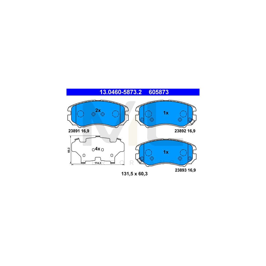 ATE 13.0460-5873.2 Brake pad set with acoustic wear warning, with anti-squeak plate | ML Performance Car Parts