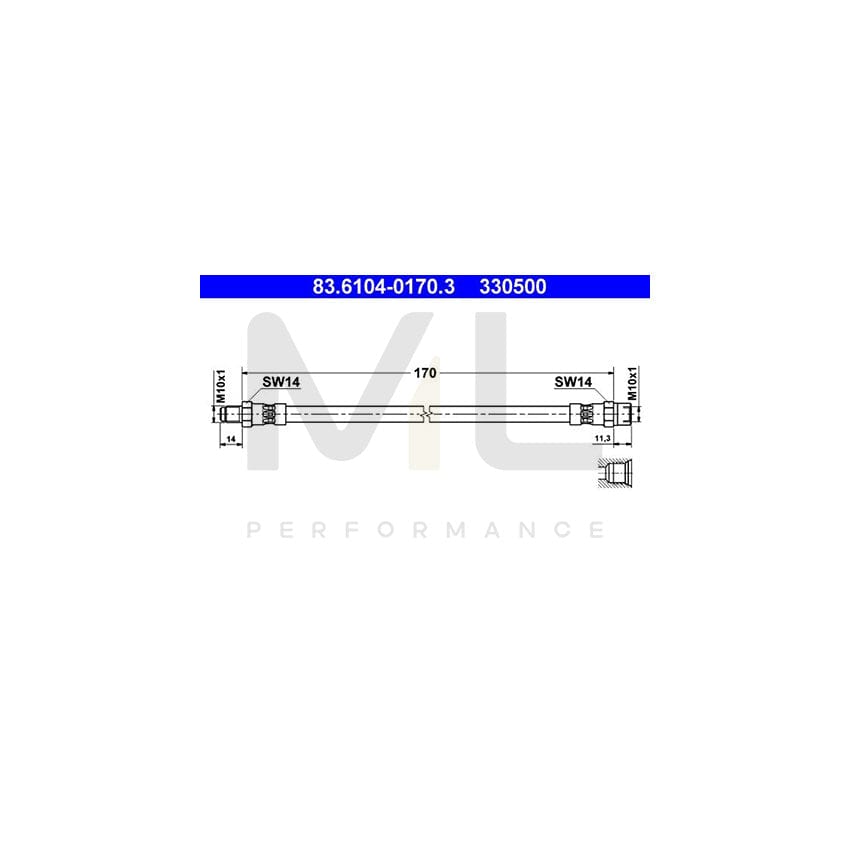 ATE 83.6104-0170.3 Brake Hose for VW TRANSPORTER 170mm, M10x1 | ML Performance Car Parts