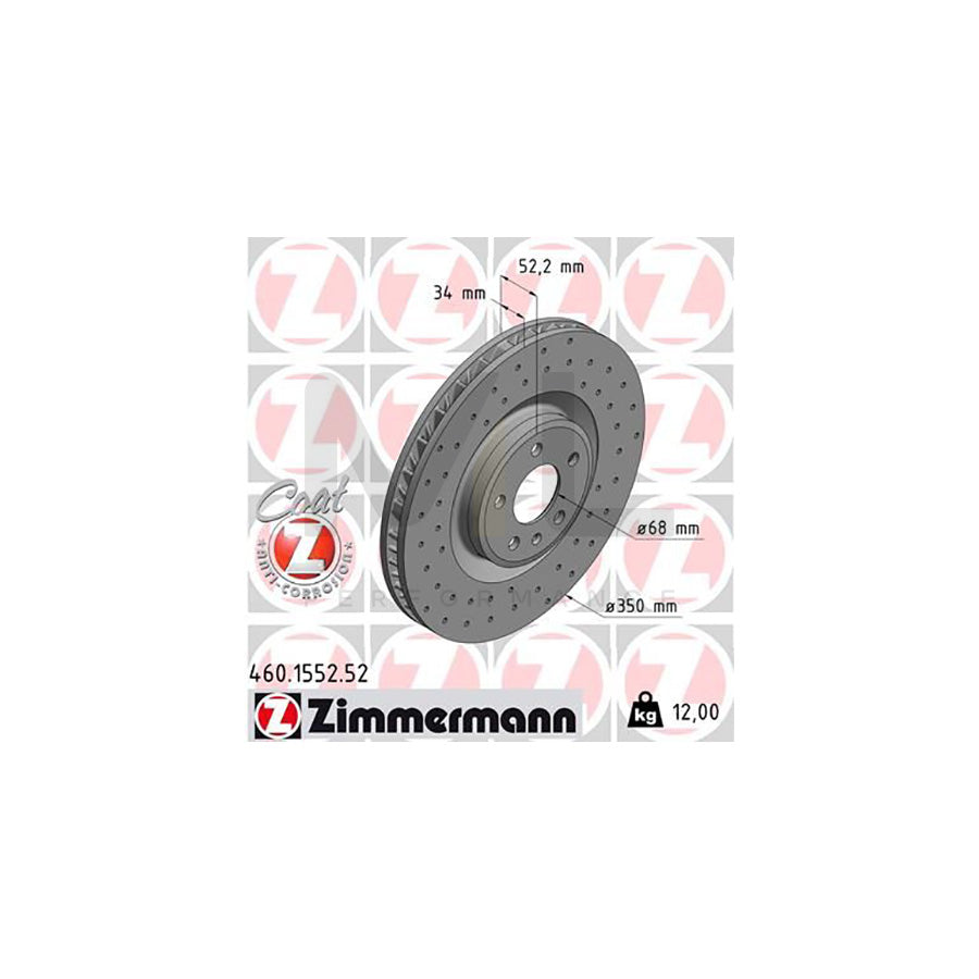 ZIMMERMANN SPORT COAT Z 460.1552.52 Brake Disc for PORSCHE Macan (95B) Internally Vented, Perforated, Coated, High-carbon | ML Performance Car Parts