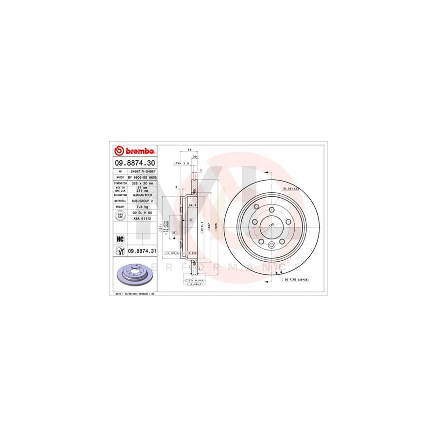 BREMBO 09.8874.30 Brake Disc Internally Vented, High-carbon | ML Performance Car Parts