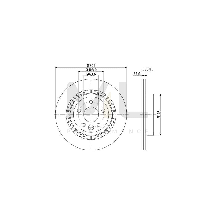 HELLA PRO High Carbon 8DD 355 129-151 Brake Disc for VOLVO XC60 I (156) Externally Vented, Coated, High-carbon, without wheel hub, without wheel studs | ML Performance Car Parts