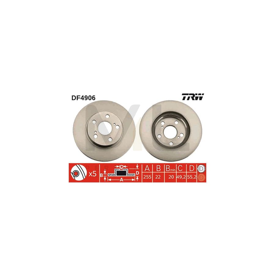 TRW DF4906 Brake Disc for TOYOTA Prius II Liftback (XW20) Vented, Painted | ML Performance Car Parts