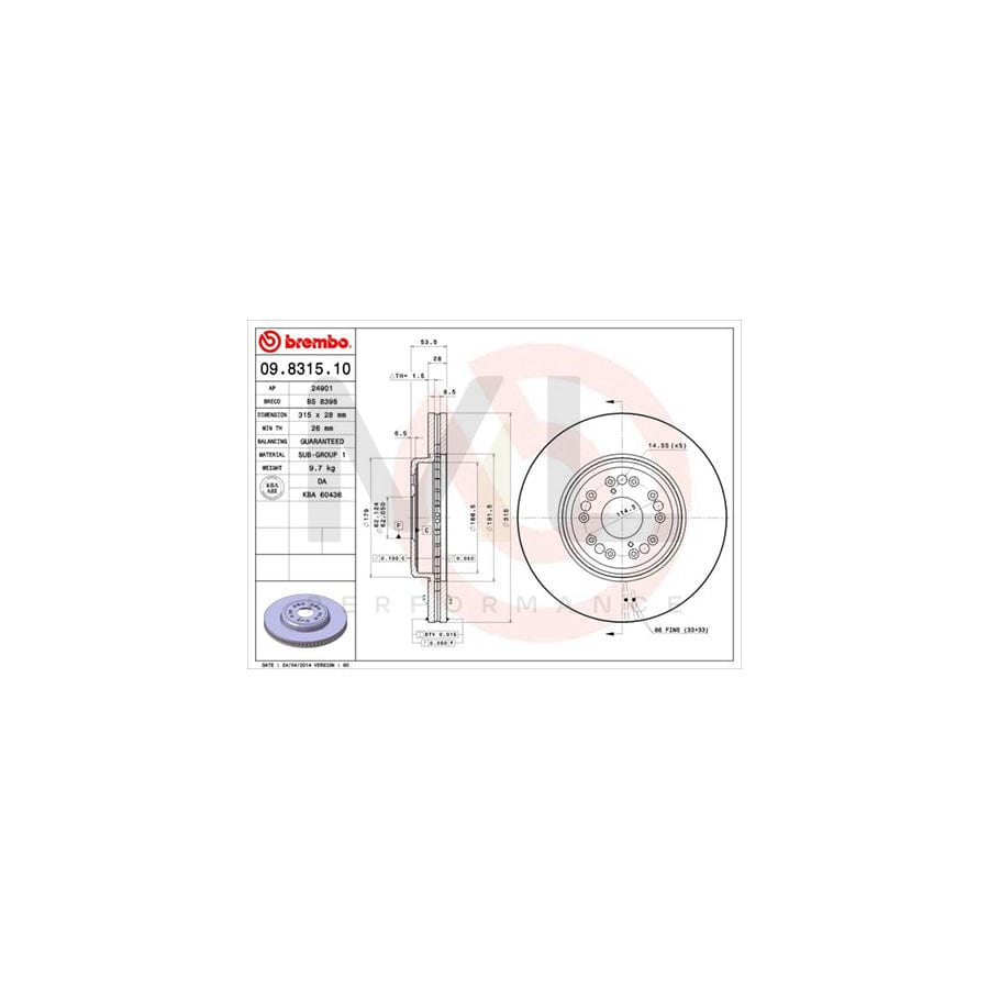 BREMBO 09.8315.10 Brake Disc Internally Vented | ML Performance Car Parts