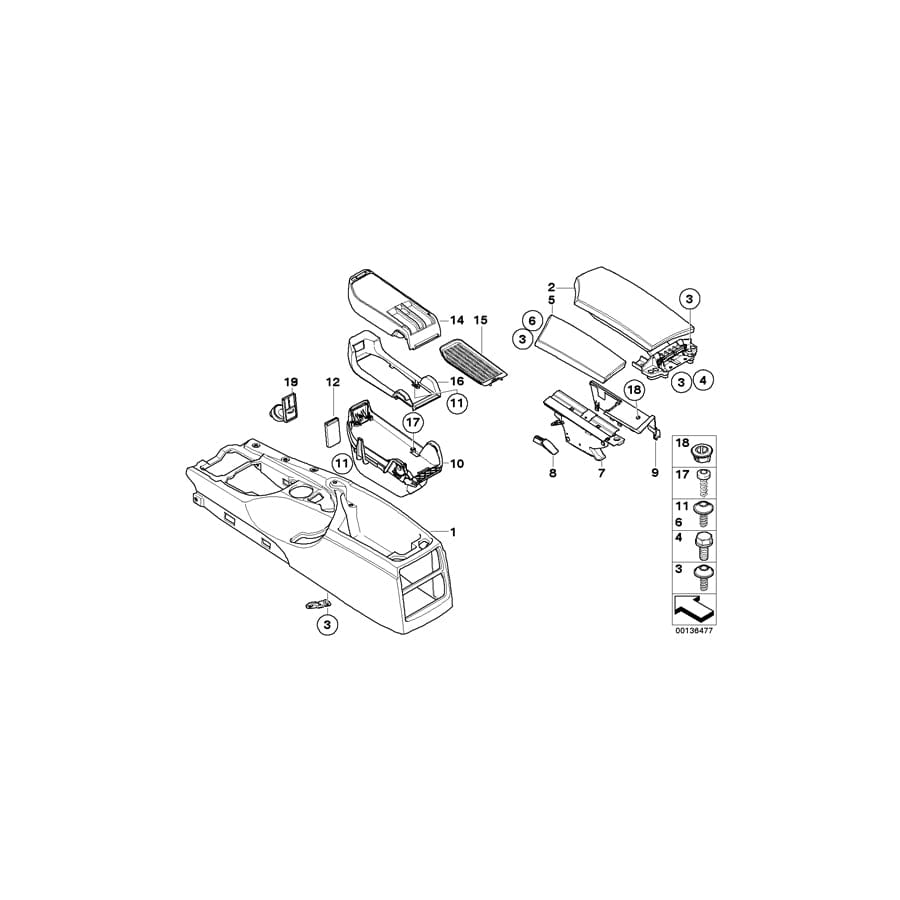 Genuine BMW 51162455264 E60 E61 Center Arm Rest GRAU (Inc. 530i, 530d & 520d) | ML Performance UK Car Parts