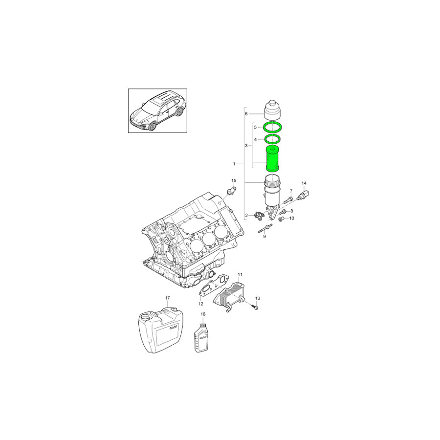 Genuine Porsche Oil Filter Element Porsche Cayenne 958 / Panamera 970 3 0L V6 Hybrid | ML Performance UK Car Parts