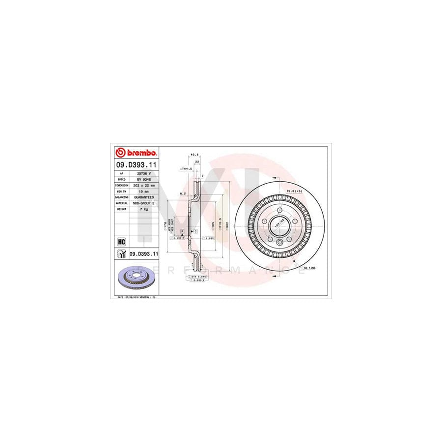 BREMBO 09.D393.11 Brake Disc Internally Vented, Coated, High-carbon | ML Performance Car Parts