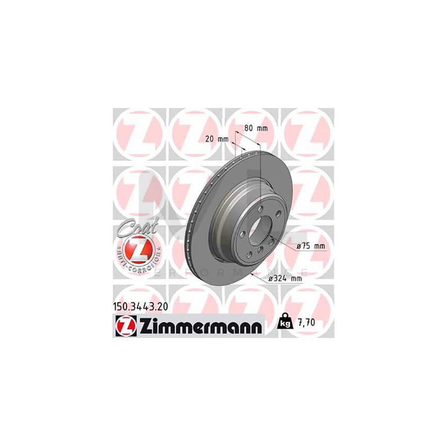 ZIMMERMANN COAT Z 150.3443.20 Brake Disc for BMW X5 (E53) Internally Vented, Coated, High-carbon | ML Performance Car Parts