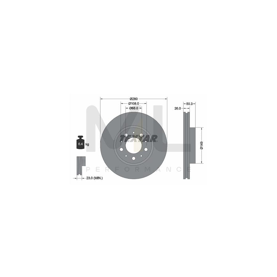 TEXTAR PRO 92066703 Brake Disc Internally Vented, Coated, without wheel hub, without wheel studs | ML Performance Car Parts