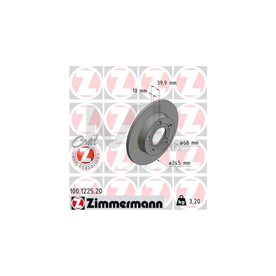 ZIMMERMANN 100.1225.20 Brake Disc Solid, Coated | ML Performance Car Parts