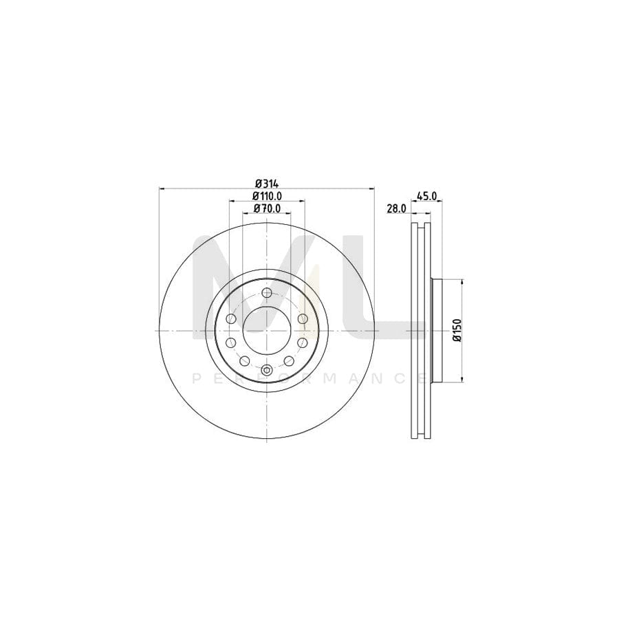 HELLA PRO High Carbon 8DD 355 127-851 Brake Disc Externally Vented, Coated, High-carbon, without wheel hub, without wheel studs | ML Performance Car Parts