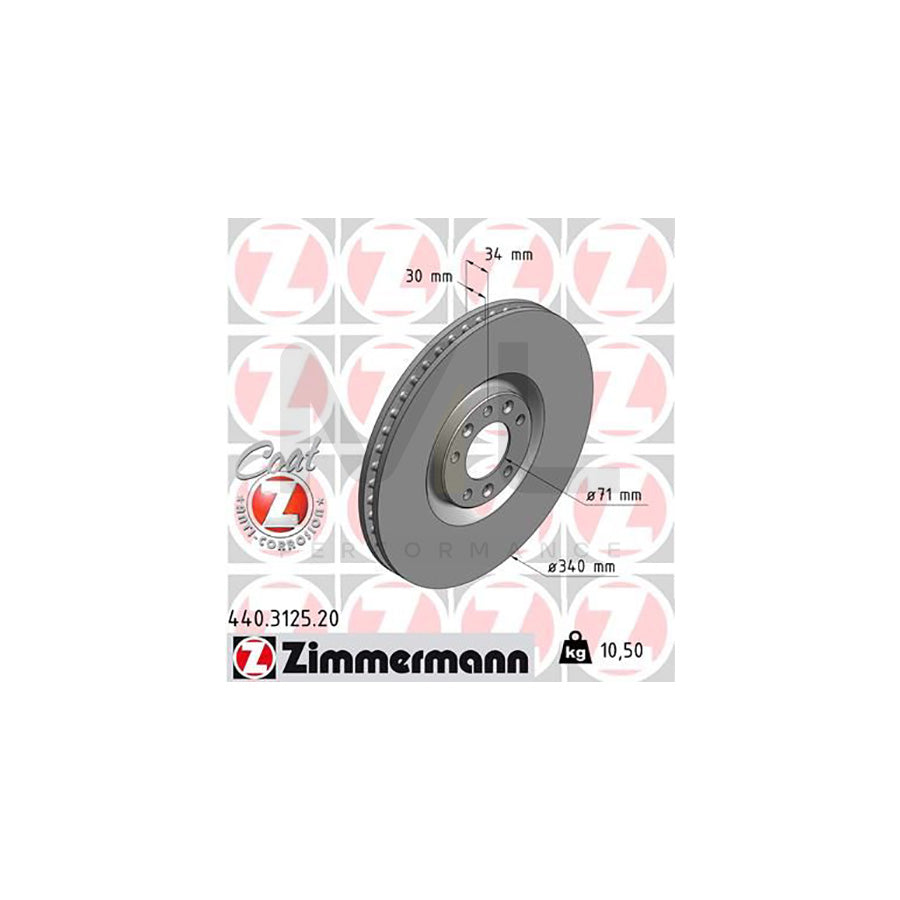 ZIMMERMANN COAT Z 440.3125.20 Brake Disc for PEUGEOT RCZ Coupe Internally Vented, Coated | ML Performance Car Parts